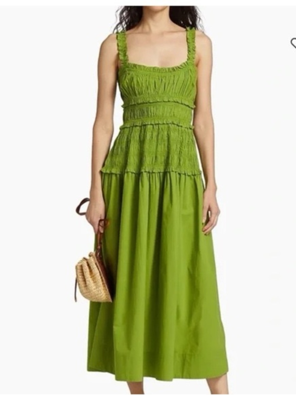 Doen Olive Green Smocked Midi Dress - Picture 3 of 12